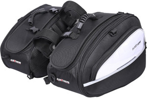 allextreme exbsb02 bike saddle bag with reflective strips  large storage multiple pockets double-side black nylon motorbike saddlebag