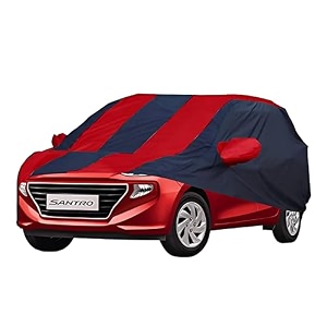 allextreme hs5004 car body cover compatible with hyundai santro custom fit dustproof uv heat resistant indoor outdoor body protection navy blue amp red with mirror
