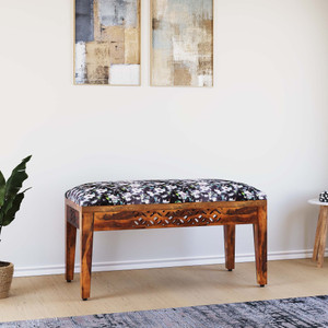 allie wood kentan sheesham  rosewood  solid wood 2 seater finish color - teak finish and flower print upholstery diydo-it-yourself