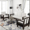 Allie Wood Rosewood (Sheesham) Fabric 3 + 1 + 1 Sofa Set (Walnut Finish And Off White Upholstery, DIY(Do-It-Yourself))