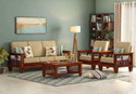 Allie Wood Rosewood ( Sheesham ) Fabric 3 + 1 + 1 Sofa Set (Teak Finish Beige Fabric, DIY(Do-It-Yourself))