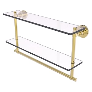 allied brass washington square 2 tier glass shelf with integrated towel bar
