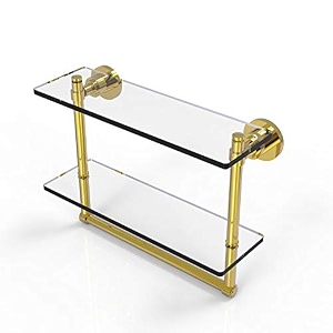 allied brass ws-2tb16-pb 16-inch double glass shelf with towel bar