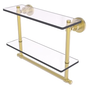 allied brass ws-2tb16-sbr 16-inch double glass shelf with towel bar
