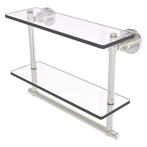 allied brass ws-2tb16-sn 16-inch double glass shelf with towel bar