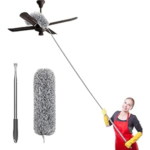 long handle microfiber feather fan ceiling duster for dust cleaning with extendable pole 100 inch with anti scratch bendable brush for cleaning high roof cobweb stick fan duster