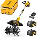 Alloyman 20V Cordless Tiller Cultivator, 330RPM Electric Tiller for Gardening with 2*4.0Ah Battery, 9" Tilling Width 6.5" Depth, Lightweight Adjustable Handle Rototiller for Gardening/Soil Cultivation