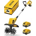Alloyman 20V Cordless Tiller Cultivator, 360RPM Electric Garden Tiller, with 2 * 4.0Ah Batteries &amp; Charger, 9In Tilling Width and 6.6In Depth Garden Rototiller for Lawn/Gardening/Soil Cultivation