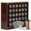 AllSpice Spice Rack Organizer, Wood, 525 Unique Labels, Countertop or Wall Mount, Includes 30 4oz Jars- Walnut Stain