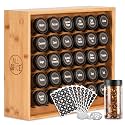 AllSpice Spice Rack Organizer, Wood, 525 Unique Labels, Countertop or Wall Mount, Includes 30 4oz Jars- Bamboo