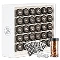 AllSpice Spice Rack Organizer, Wood, 525 Unique Labels, Countertop or Wall Mount, Includes 30 4oz Jars- Matte White