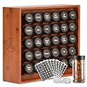 AllSpice Spice Rack Organizer, Wood, 525 Unique Labels, Countertop or Wall Mount, Includes 30 4oz Jars- Cherry Stain