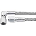 Allstar Performance AN Hose Assembly, 20 in Long, 3 AN Hose, 3 AN Straight Female to 3 AN 90 Degree Female, Braided Stainless, PTFE Lined, Each