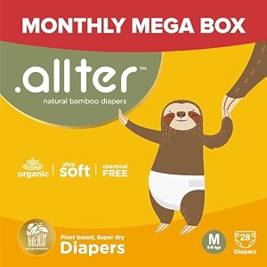 allter organic bamboo baby diaper m size 5-8 kgs 28 count pack of 1 rash free super dry quick absorb taped style ultra soft diaper feet
