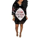 ALLUMK Women Sexy Glitter Sequin Shirts Dress Letter Graphic Print Half Sleeve Party Club Short Dress