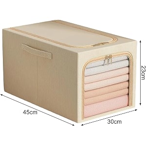 allwin houseware w 1 pack clothes storage bins with metal frame foldable clothing storage box with lids 31l stackable storage box storage cloth organizer with clear window zippers sturdy handles