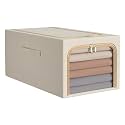 ALLWIN HOUSEWARE W 1 Pack Clothes Storage Bins with Metal Frame, Foldable Clothing Storage Box with Lids, 31L Stackable Storage Box Storage Cloth Organizer with Clear Window＆ Zippers＆ Sturdy Handles