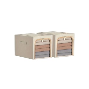 allwin houseware w 2 pack clothes storage bins with metal frame foldable clothing storage bins with lids 31l stackable storage box storage cloth organizer with clear window zippers sturdy handles