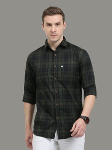 ALLWIN PAUL Men Checkered Casual Dark Green