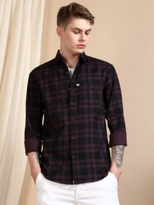 ALLWIN PAUL Men Checkered Casual Purple Black