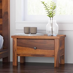 wooden bedside table for bedroom living room amp office  bed side nightstand end table with 1 drawer storage  solid wood sheesham natural browny finishclassic