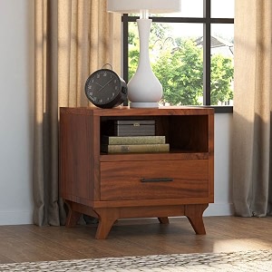 wooden bedside table for bedroom living room amp office  bed side nightstand end table with 1 drawer amp 1 shelf storage  solid wood sheesham honey brown finishlive edge