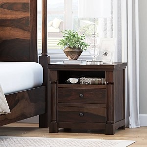almaro wooden bedside table for bedroom living room amp office  bed side nightstand end table with 2 drawers amp 1 shelf storage  solid wood sheesham walnutbolton