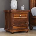 Wooden Bedside Table for Bedroom, Living Room & Office | Bed Side Nightstand End Table with 1 Drawer & 1 Door Cabinet Storage | Solid Wood Sheesham, Natural Brown Finish(Rogun)