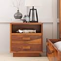 Almaro Wooden Bedside Table for Bedroom, Living Room &amp; Office | Bed Side Nightstand End Table with 2 Drawers &amp; 1 Shelf Storage | Solid Wood Sheesham, Natural Finish(Aura)