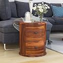Almaro Wooden Bedside Table for Bedroom, Living Room &amp; Office | Bed Side Nightstand End Table with 2 Drawers Storage | Solid Wood Sheesham, Brown Finish(Barrel)
