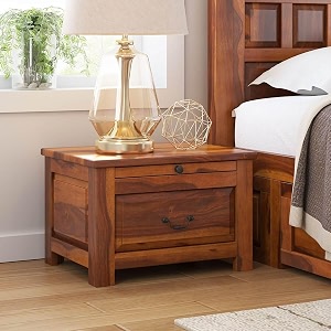 wooden bed side table for bedroom  nightstand with 1 drawer and 1 tray storage  solid wood sheesham  finish honey