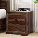 Wooden Bed Side Table for Bedroom | Nightstand with 2 Drawer Storage | Solid Wood Sheesham | Finish: Provincial Teak