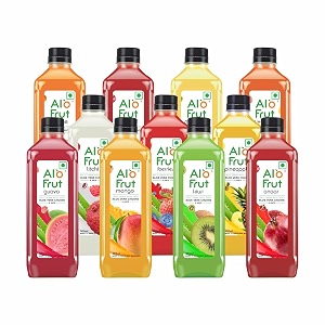 alo frut fruits drink with tasty aloevera chunks amp juice 300 ml - pack of 24  goodness of fruits and aloevera  ready-to-serve fruit juice  fruit juice combo pack