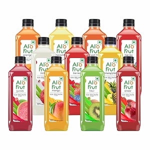 alo frut assorted fruits drink with tasty aloevera chunks amp juice 150 ml - pack of 60  goodness of fruits and aloevera chunks  ready-to-serve fruit juice  assorted pack