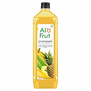 alo frut pineapple fruit drink with tasty aloevera chunks amp juice  goodness of fruits and aloevera  ready-to-serve fruit juice  pineapple juice - 1000 ml pack of 12
