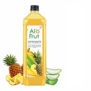 alo frut pineapple fruit drink with tasty aloevera chunks amp juice  goodness of fruits and aloevera  ready-to-serve fruit juice  pineapple juice - 1ltr pack of 12