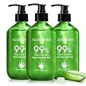 Aloderma Aloe Vera Gel Made within 12 Hours of Harvest with 99% Pure Organic Aloe Vera - Pump Bottle - Ideal for Face and Body, Soothing & Hydrating Sunburn Relief, Great for Scalp & Hair - 3 x 10.6oz
