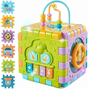 alokik enterprise 6-in-1 activity cube learning activity center play square with musical toys multi purpose educational toys for kids 18 months and upactivity cube