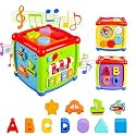 Alokik Enterprise 6 in 1 Baby Activity Cube Includes ABCD Letters Colorful Shape Sorter Vehicle Clock Piano Keys Alphabets-Tree Educational Learning Toy for Kids (Fancy Cube)