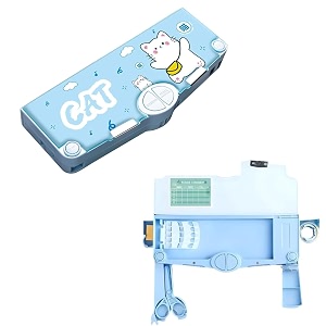 alokik enterprise plastic cat theme multifunctional space theme pencil box for kidscartoon pattern stationery set with pop out scissors and pencil sharpener magnetic pencil box for girls amp boysblue