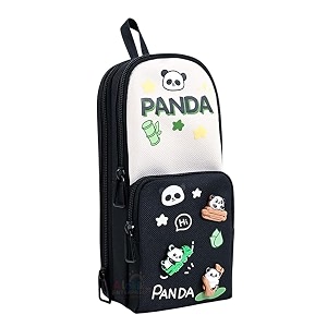 alokik enterprise cute panda pencil pouch for kids  multi-compartment standing pen case with double zipper  kawaii panda design with 3d charms  school stationery organizer for boys amp girls