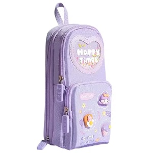 alokik enterprise plastic kawaii pencil case 3 compartment cute pencil case aesthetic for girls large capacity pen pencil pouch multifunctional stationery organizer for school officepurple