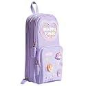 Alokik Enterprise Plastic Kawaii Pencil Case 3 Compartment Cute Pencil Case Aesthetic for Girls Large Capacity Pen Pencil Pouch Multifunctional Stationery Organizer for School Office,Purple