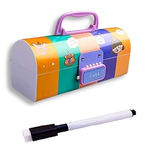 alokik enterprise multicolor suitcase style password lock pencil box multi-layer stationary organizer case for kids boys girls - return gift - plastic