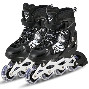 alokik enterprise kids skating shoes with an adjustable length inline skates with a pu flashing wheel and an aluminium body a variety of designs and colours black