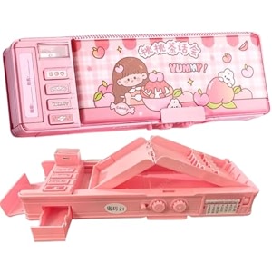alokik enterprise nini magic house plastic multifunctional double layer lock compass box for kids pencil box for boys amp girls magnetic amp passworld lock box for boy pink