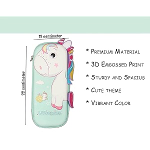 alokik enterprise plastic 3d unicorn pencil case for girls amp boyscute eva boxes with multi-compartmentskids stationery boxpen box organizer zipper storage unicorn pouch-multicolor