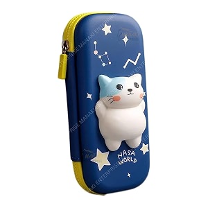alokik enterprise 3d eva blue small cartoon theme pencil case pouch - multipurpose zipper pen bag for school kids