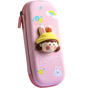 alokik enterprise 3d cartoon theme pencil case - plastic flower small multipurpose zipper pouch for kids girls - pen and stationery storage box - multicolor