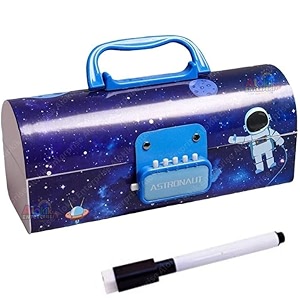 alokik enterprise plastic space pencil box for kids - suitcase style password lock case multi-layer stationary organizer return gift blue